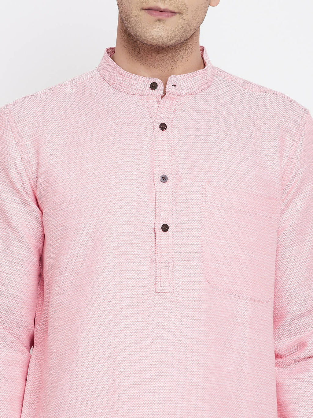Even Apparels Pink Pure Cotton Men's Kurta With Band Collar | Grocsy