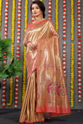 Jyoti Fashion Women's Peach Paithani Silk Zari Woven Saree with Blouse | Grocsy