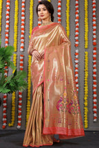 Jyoti Fashion Women's Peach Paithani Silk Zari Woven Saree with Blouse | Grocsy