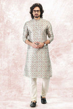 Raivat Ethnic Jacquard Banarasi Silk Digital Print Kurta Pajama In Pista Green Colour | Grocsy