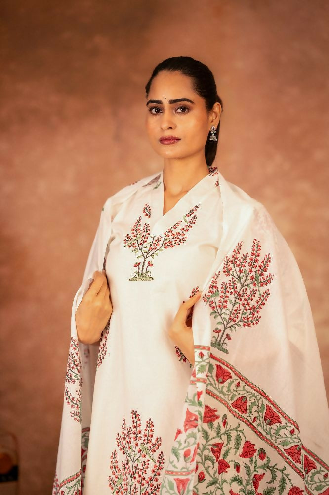 Joban Fashion Off White Pink Hand Block Printed Cotton Suit Set | Grocsy