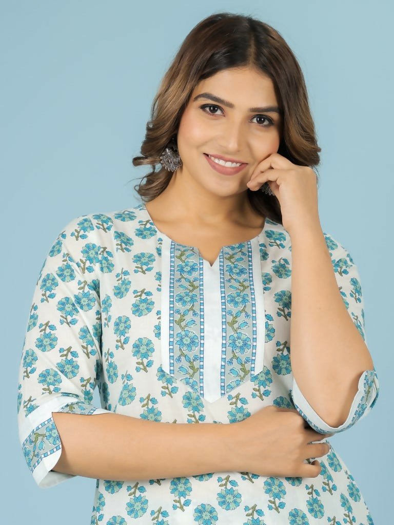 Aramya White Soft Cotton Floral Print Straight Kurta Set for Women | Grocsy