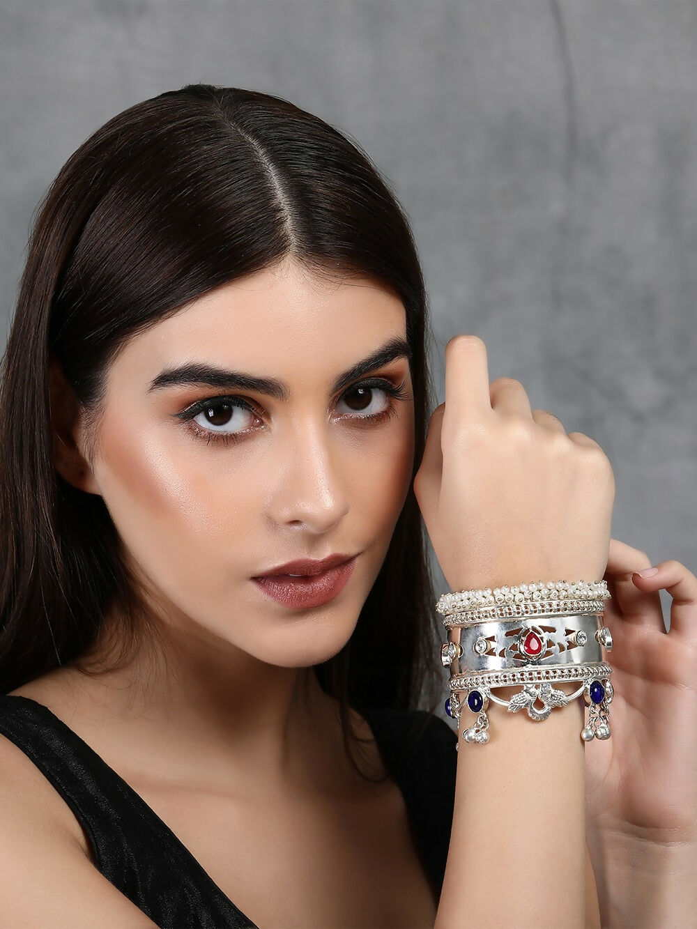 Joban Fashion Women Multicolor Stones Silver Tone Bangle | Grocsy