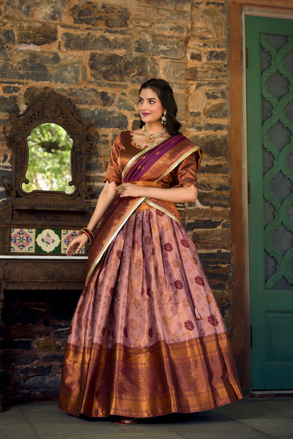 Vastranavya Traditional Jacquard Silk Zari Weaving Silk Lehenga Choli - Purple | Grocsy