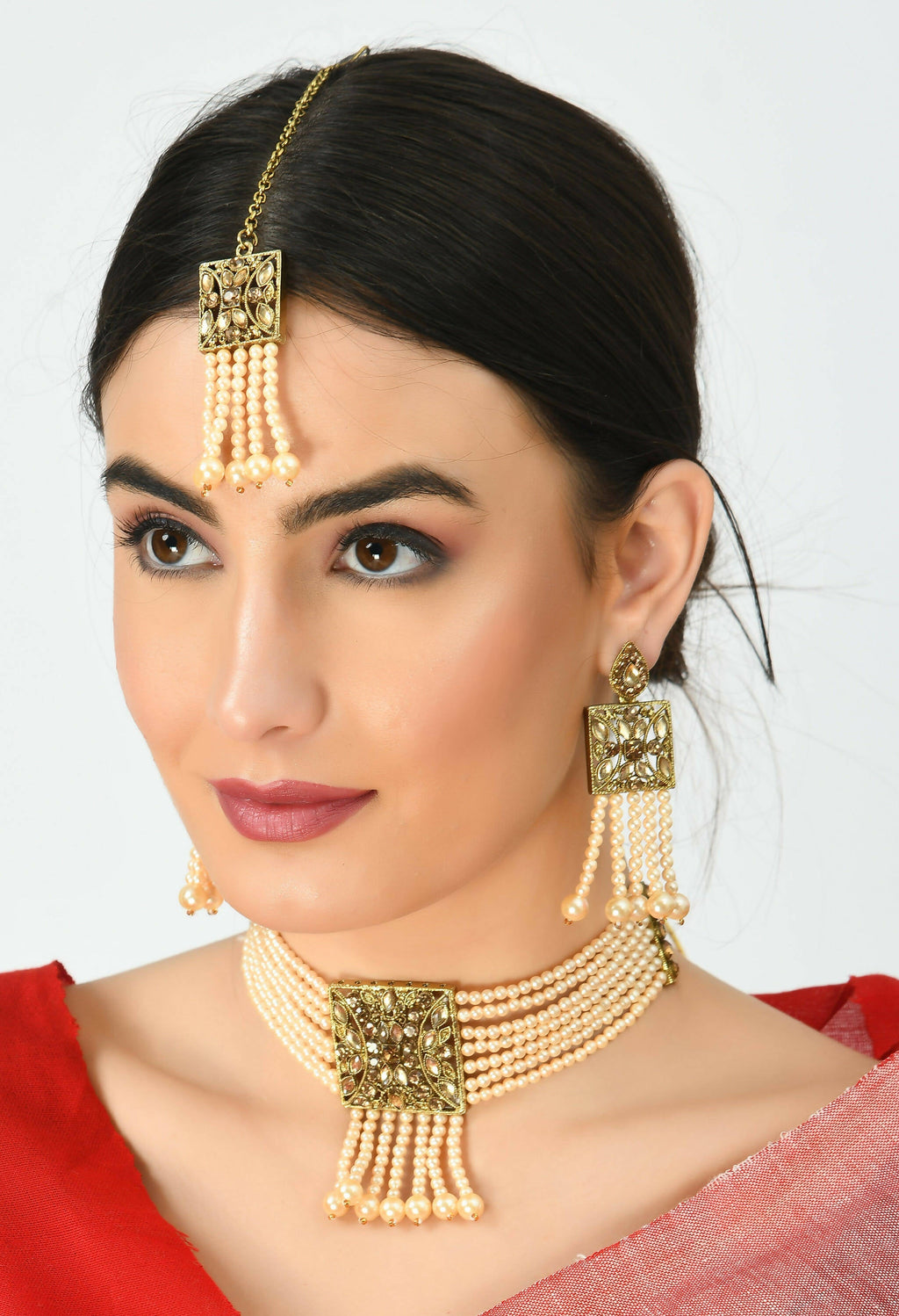 Mominos Fashion Johar Kamal Off White Color Kundan & Pearls Necklace Set