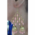 MS Fashion India Gold-Polished Fashion Traditional Double Jhumka Long Light Pink Pearls Earrings | Grocsy