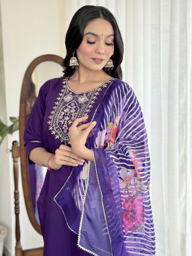 Blue Viscose Chanderi Stitched Suit With Dupatta - Tanisha | Grocsy