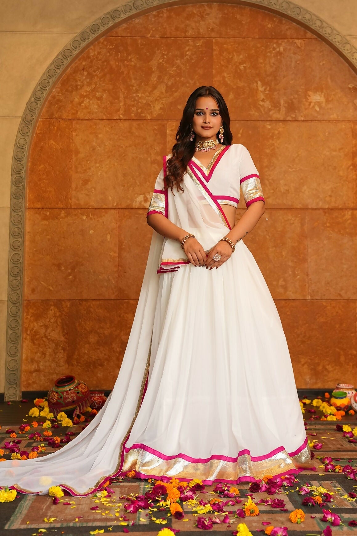AI Fashion White Georgette Designer Navratri Wear Lehenga Choli Collection | Grocsy