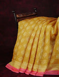 Dry Mehendi Colored Block Print Semi Chanderi Saree By Gayathri Reddy Designer Studio | Grocsy