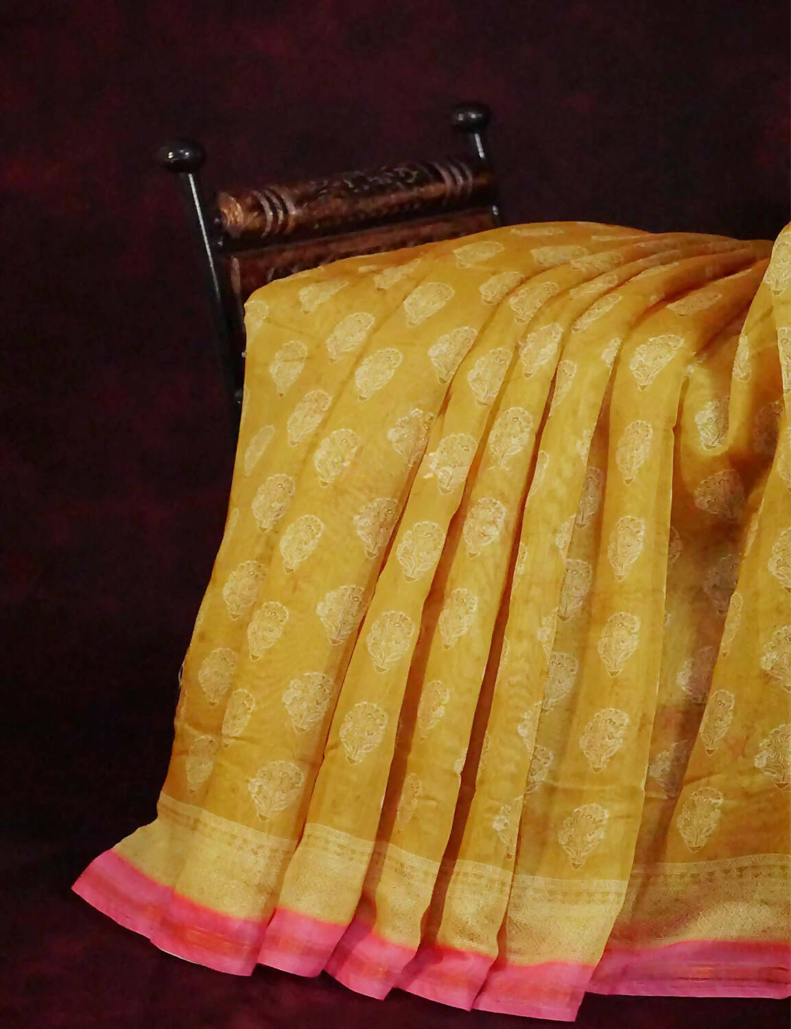 Dry Mehendi Colored Block Print Semi Chanderi Saree By Gayathri Reddy Designer Studio | Grocsy