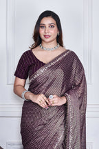 Morchari Purple Pure Chiffon Hand Embroidery Saree And Stitched Blouse | Grocsy
