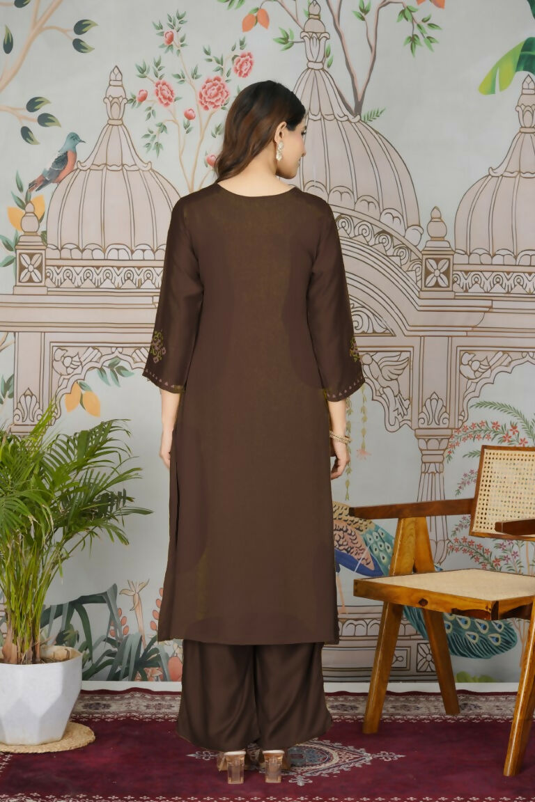 Festive Wear Ethnic Pure gaji silk with pocket inside kurti Brown Stitched Suit - Pihu | Grocsy