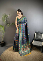 Joban Fashion Navy Blue Banarasi Soft Silk Woven Saree | Grocsy