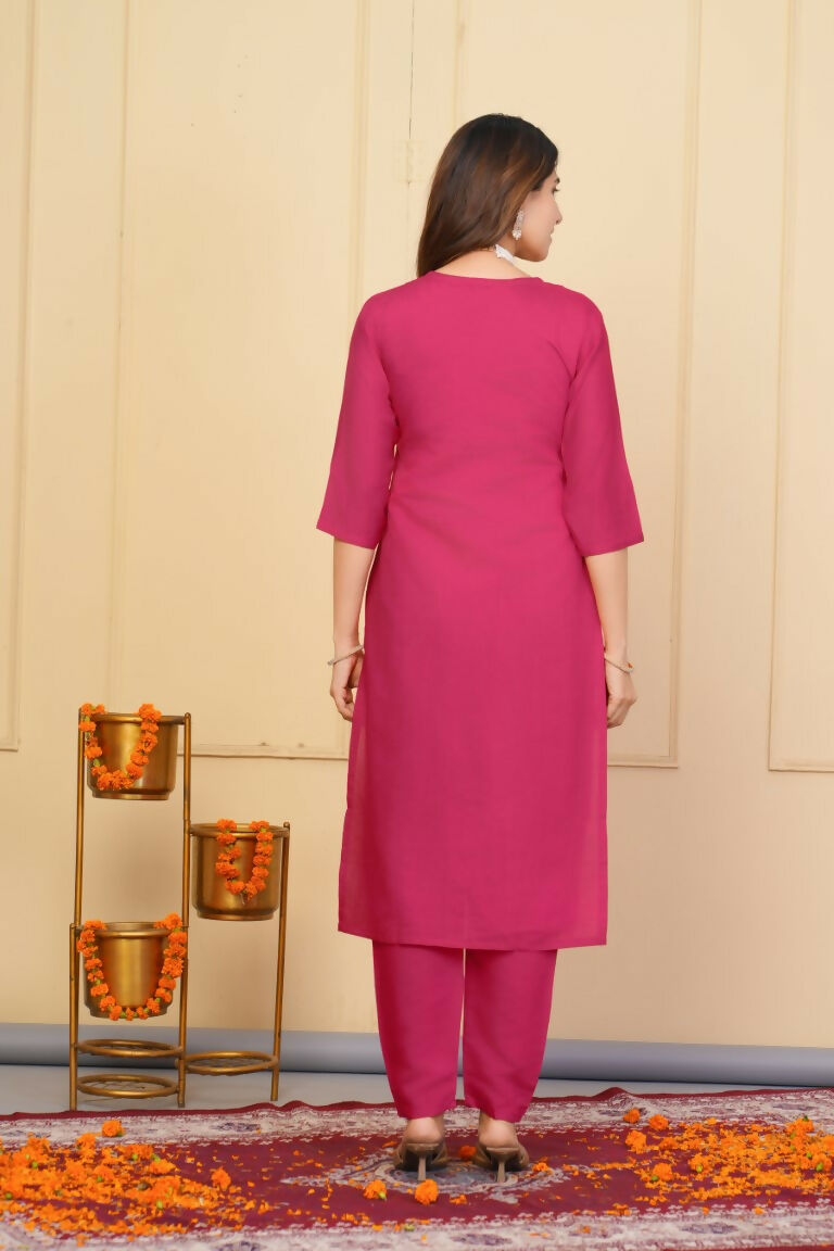 Red Viscose Chanderi Embroidered Stitched Suit With Dupatta - Tanisha | Grocsy