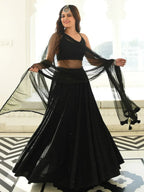Tulsi Art Sweet Black Sequins Georgette Reception Wear Lehenga Choli | Grocsy