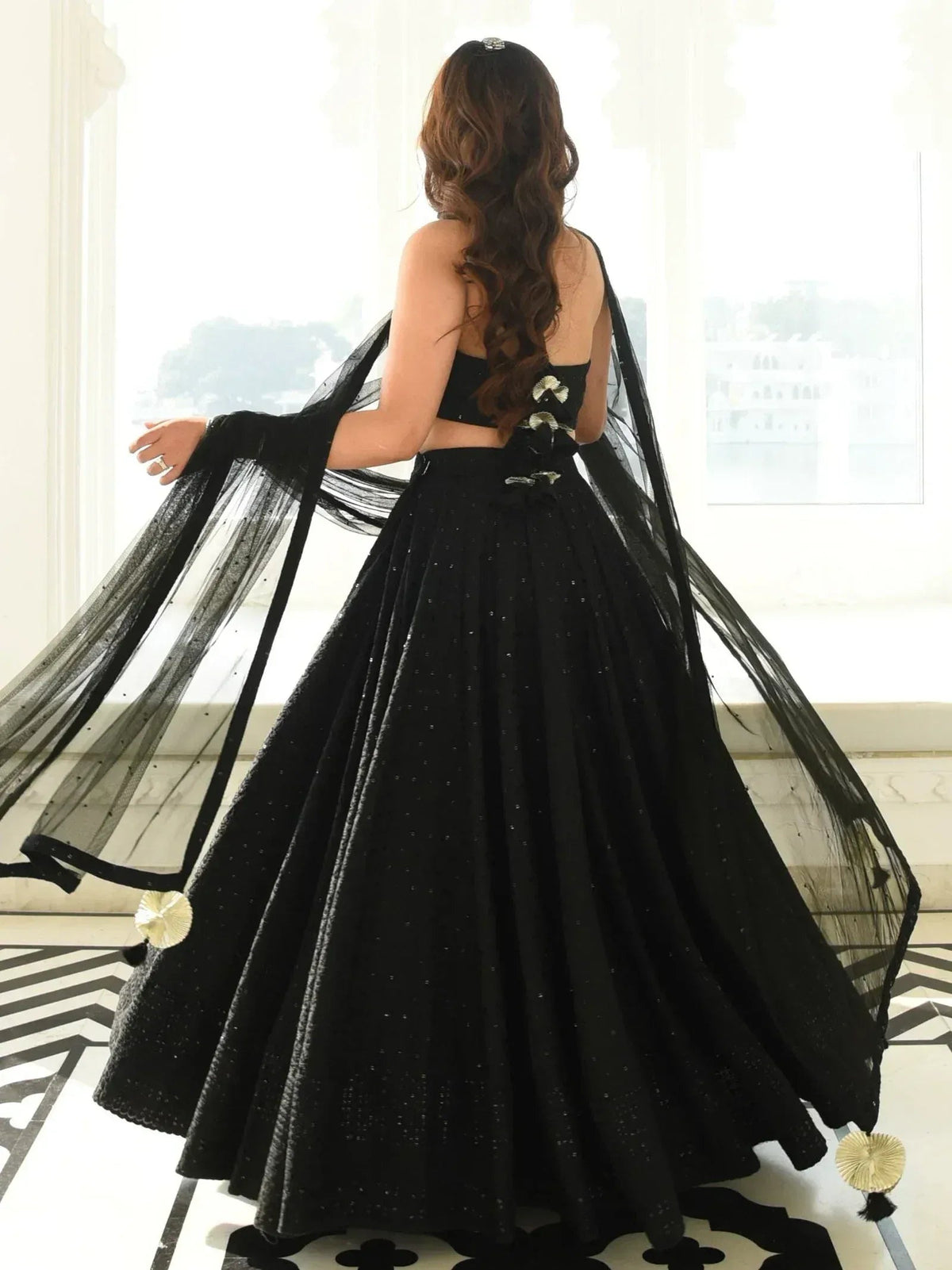 Tulsi Art Sweet Black Sequins Georgette Reception Wear Lehenga Choli | Grocsy