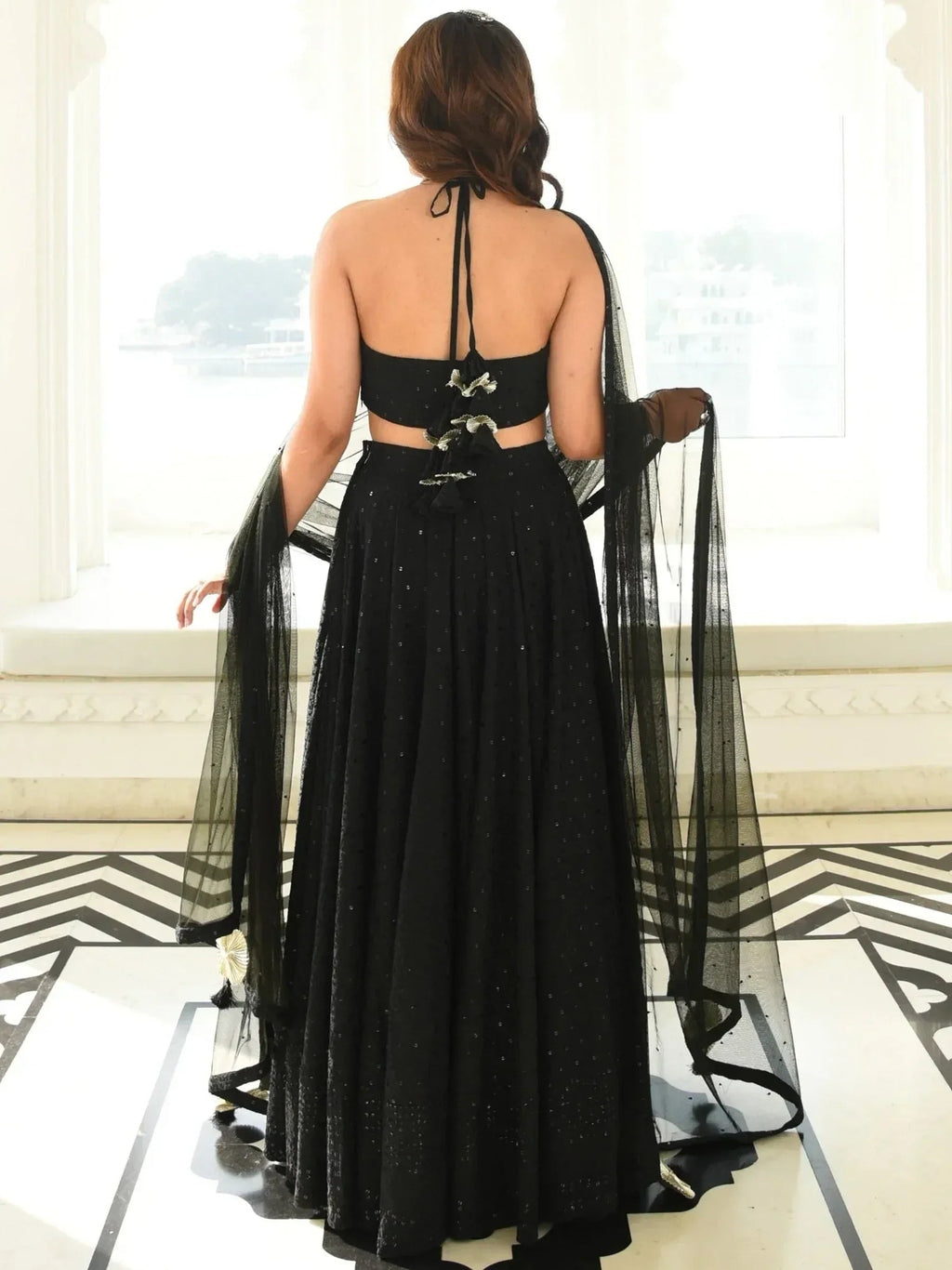 Tulsi Art Sweet Black Sequins Georgette Reception Wear Lehenga Choli | Grocsy