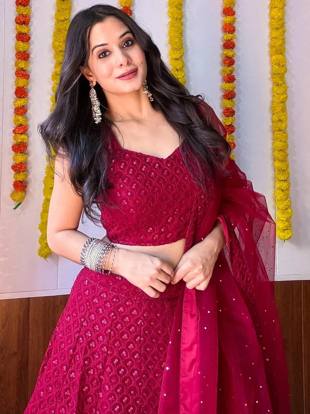 Tulsi Art Sweet Maroon Sequins Georgette Festival Wear Lehenga Choli | Grocsy