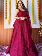 Tulsi Art Sweet Maroon Sequins Georgette Festival Wear Lehenga Choli | Grocsy