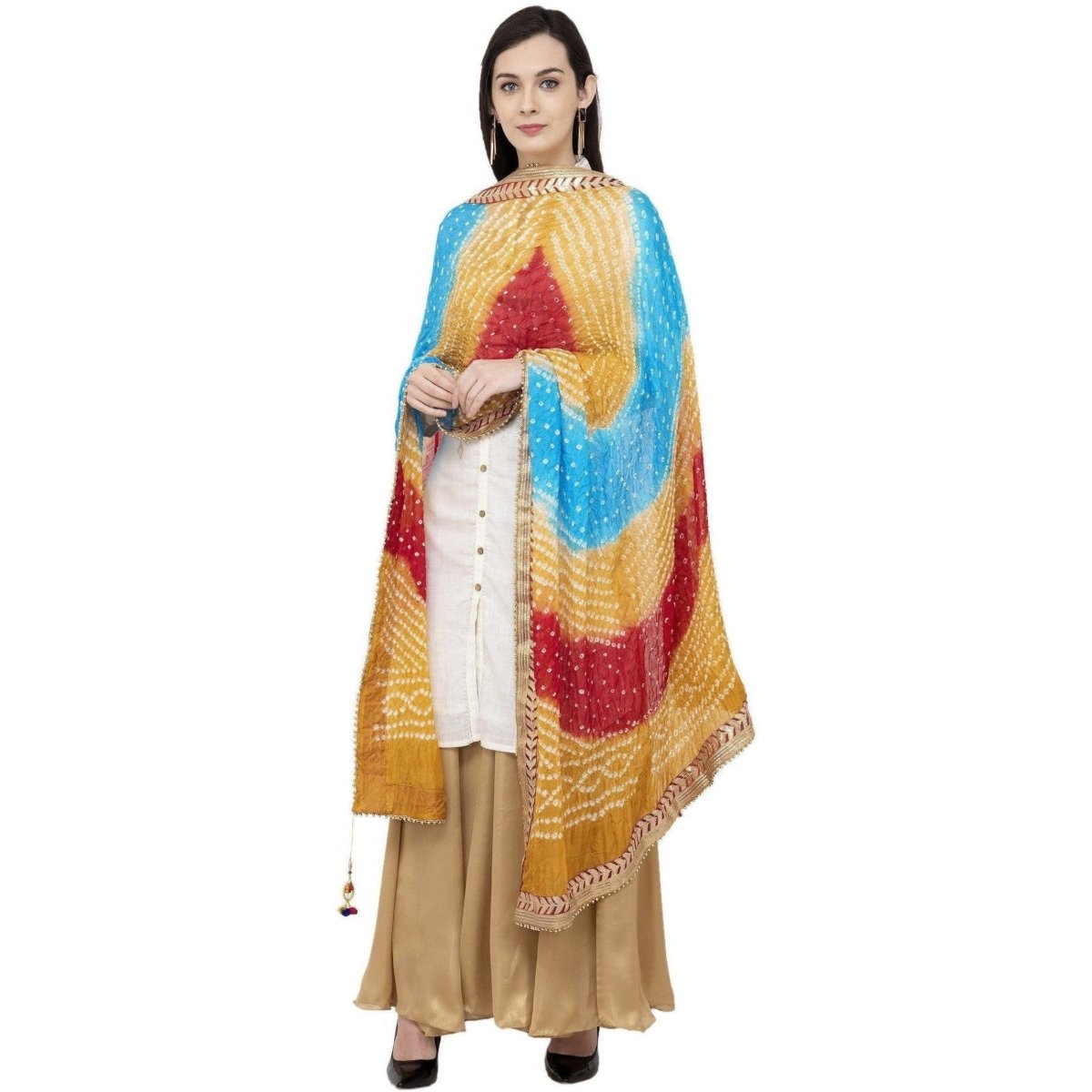 A R Silk Bandhej Multi Gota Fancy Dupatta Color Multi Color Dupatta | Grocsy