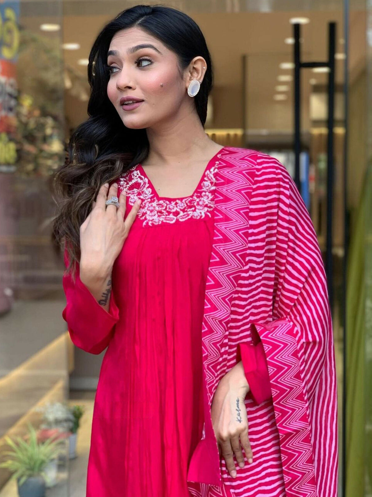 Partywear Designer Viscose Silk With Lining Red Stitched Suit With Dupatta - Tanisha | Grocsy