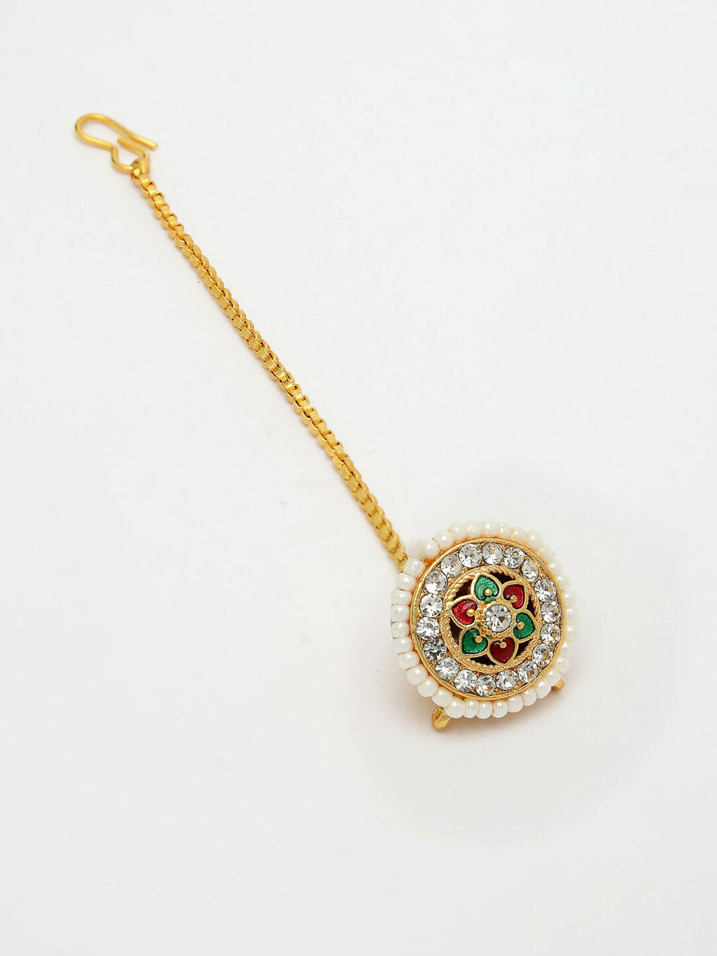 NVR Women's Gold-Polished CZ Stone-Studded Borla Maang Tikka | Grocsy