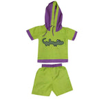 Mhyssa Croco Half sleeves Green and Purple Hoodie with Shorts Set For Kids | Grocsy