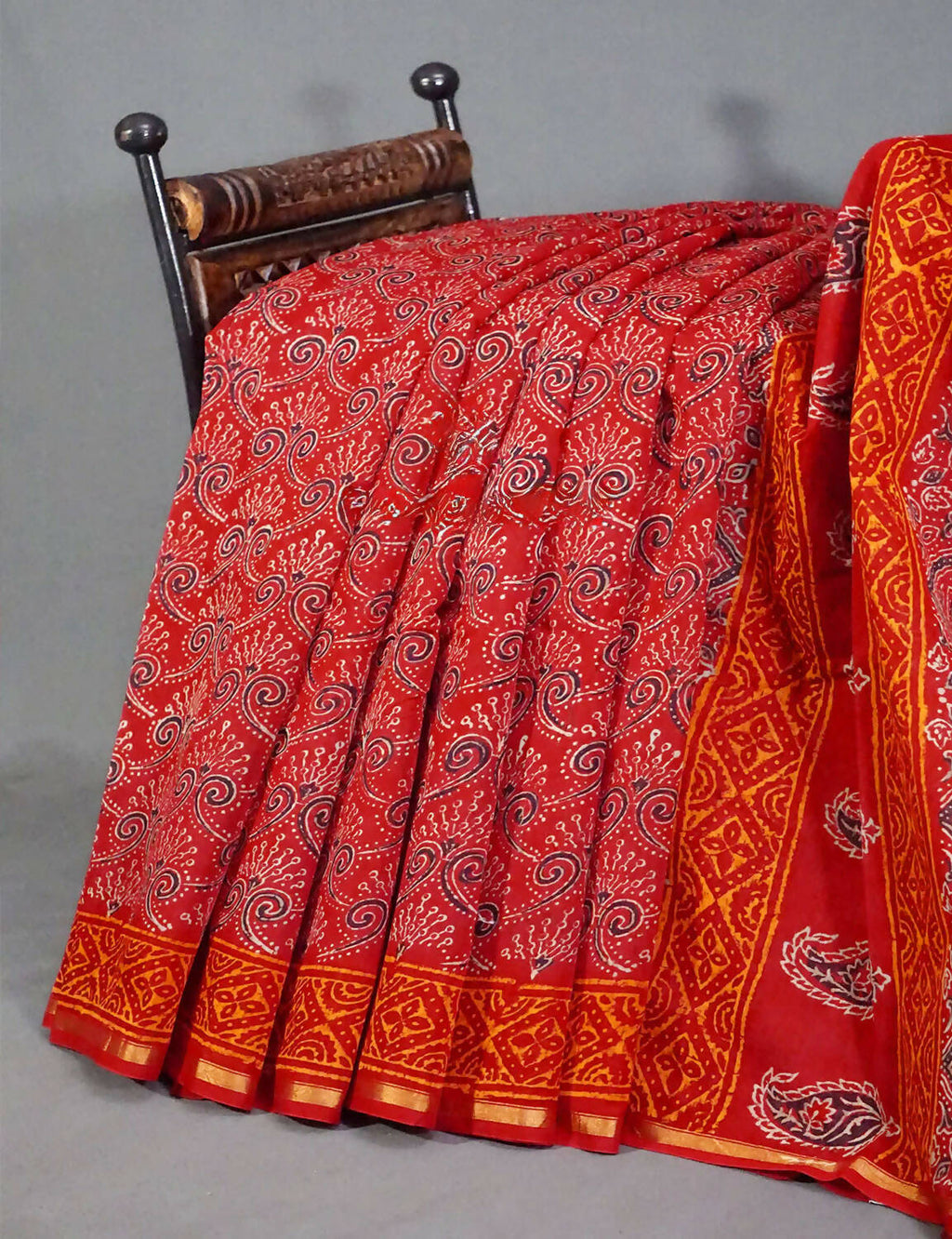 Shades of Red Chanderi Print Saree By Gayathri Reddy Designer Studio | Grocsy