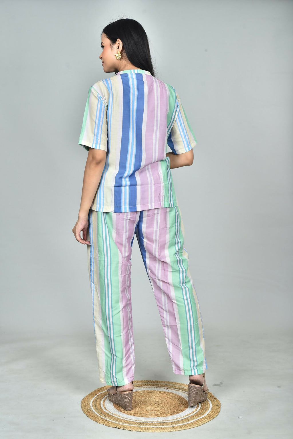 Morchari Digital Print Semi Muslin Co-Ord Set Top & Trouser-Multicolor | Grocsy