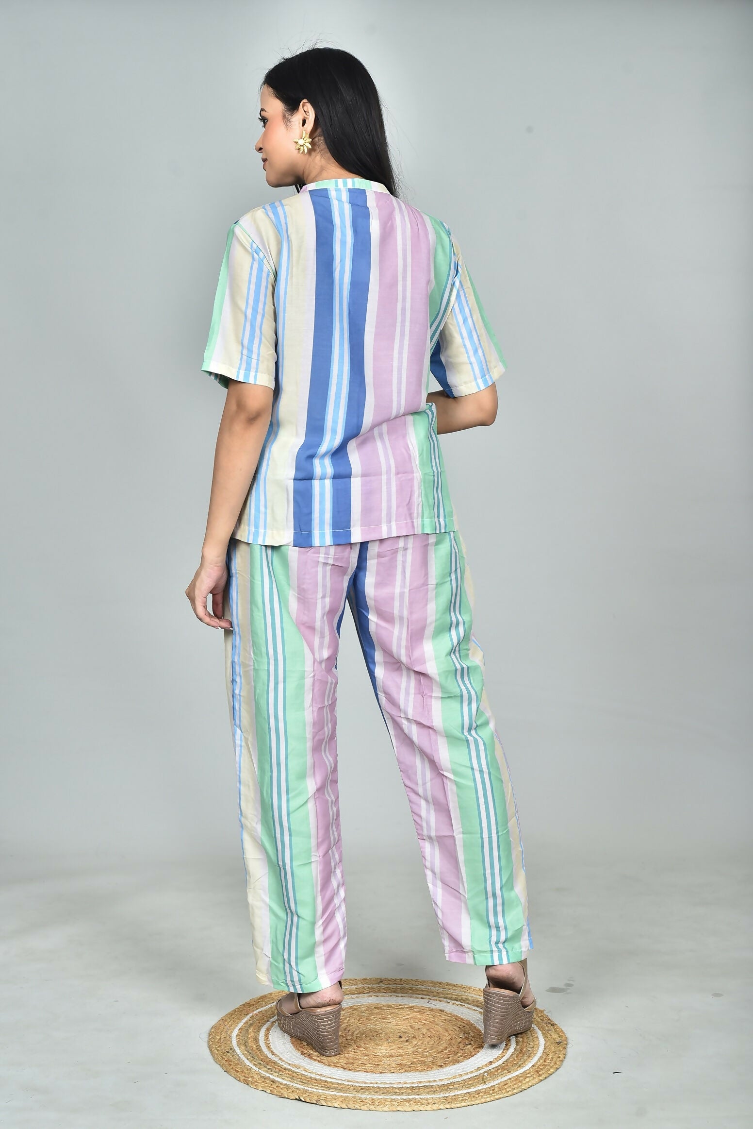 Morchari Digital Print Semi Muslin Co-Ord Set Top & Trouser-Multicolor | Grocsy