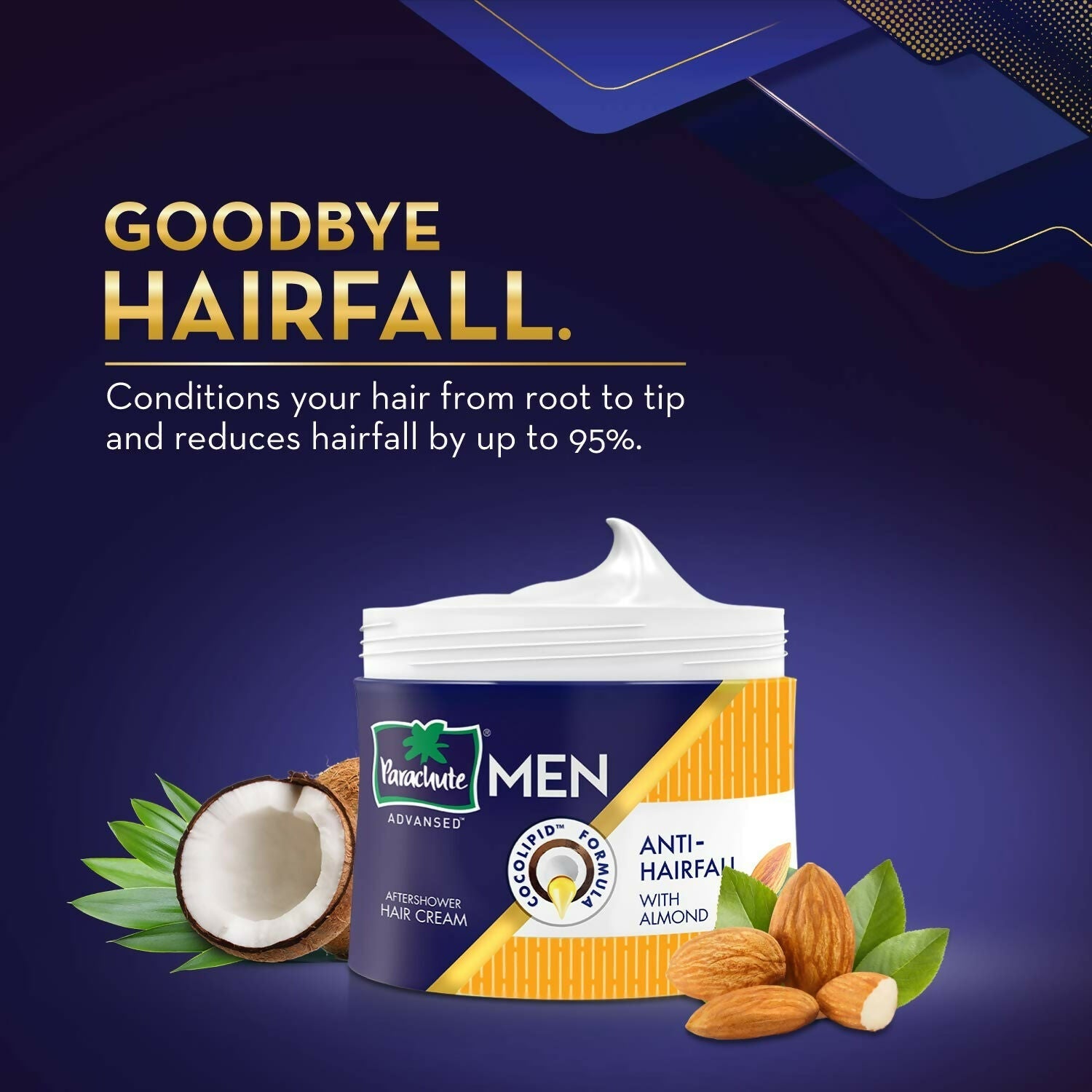 Parachute Hair Cream For Men, Anti Hairfall With Almond After Shower | Grocsy