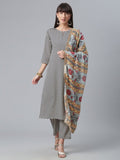 Ahalyaa Black & White Digital Print Crepe Kurta and Pant With Dupatta Set | Grocsy