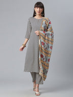 Ahalyaa Black & White Digital Print Crepe Kurta and Pant With Dupatta Set | Grocsy