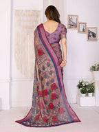 PR Fashion Purple Handloom Linen Cotton Zari Saree | Grocsy