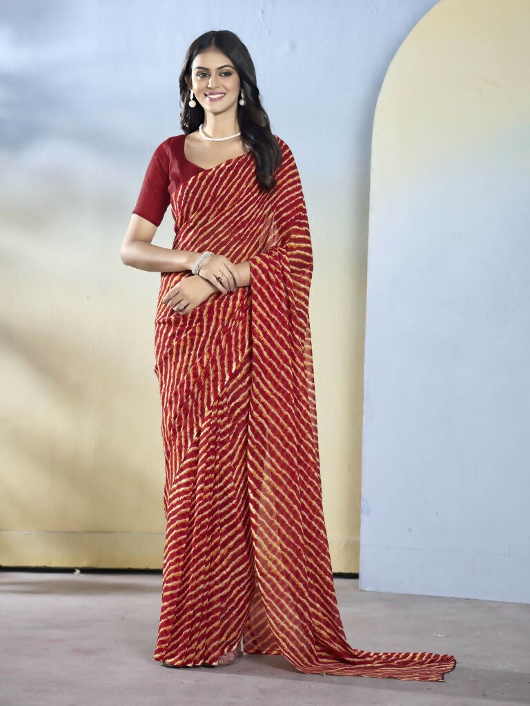 Maroon Georgette Designer Printed Ready to Wear Saree - Samyana | Grocsy