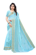 Vamika Embroidery Blue Chanderi Saree (MINI CHECKS BLUE) | Grocsy