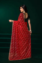 Joban Fashion Red Net Party Wear Sarees | Grocsy