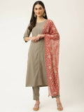 FIORRA Women's Grey Poly Crepe Straight Kurta Pant With Dupatta | Grocsy