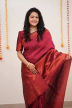DEIANA'S Beautiful Designer Golden zari Soft Lichi Silk Saree - Red | Grocsy