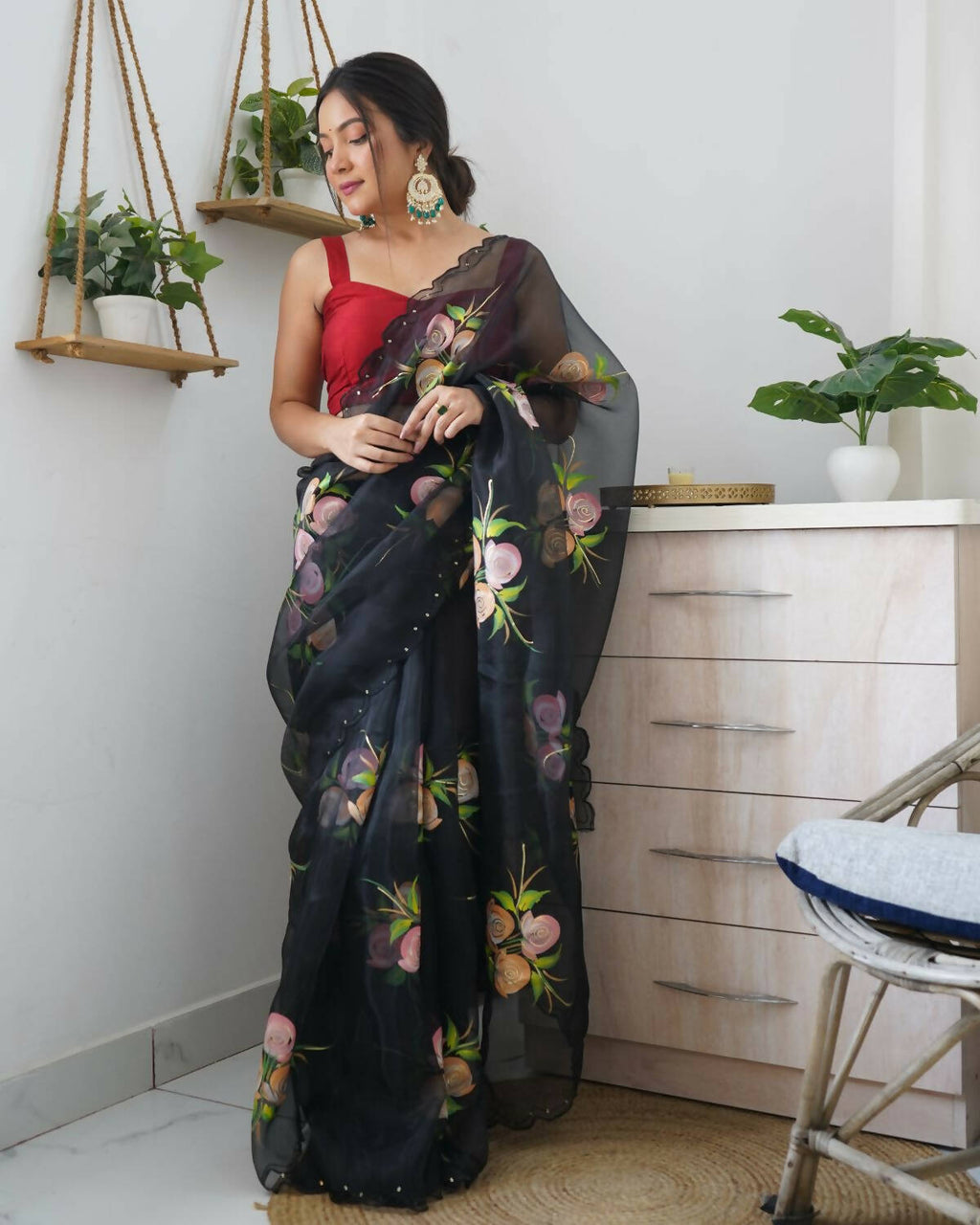 Vamsee Black Organza Saree | Grocsy