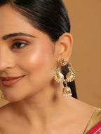 Nuyug 22K Gold Plated Pearls Studded Contemporary Shaped Mini Jhumki Drop Dangler Earrings | Grocsy