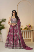 Kesar Fab Dark-Maroon Silk Embroidered Lehenga | Grocsy