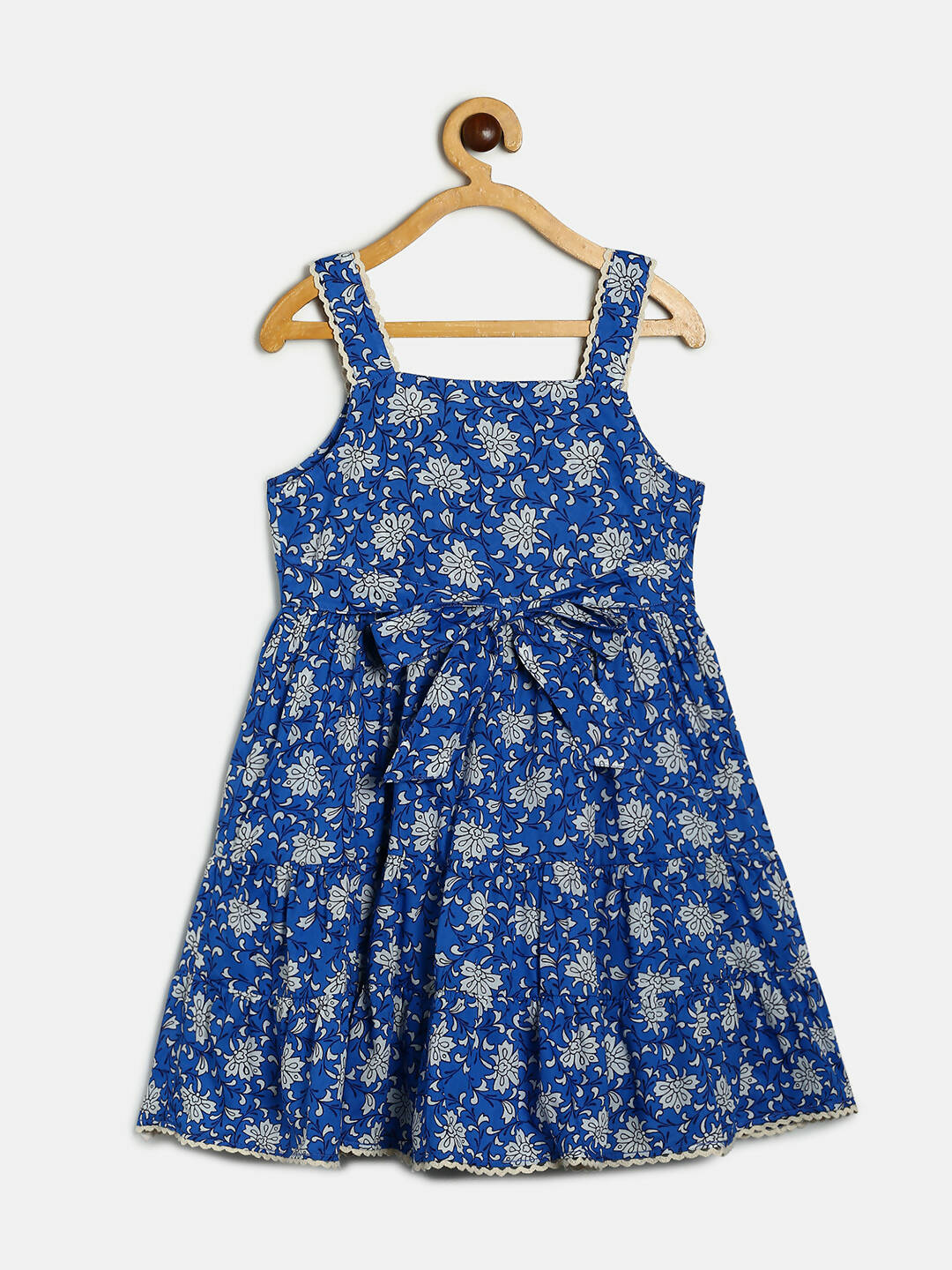 Manet Girls Cotton Layer Frock Printed - Blue | Grocsy