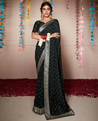Black Georgette Foil Printed Saree With Unstitched Blouse Piece - Nitya | Grocsy