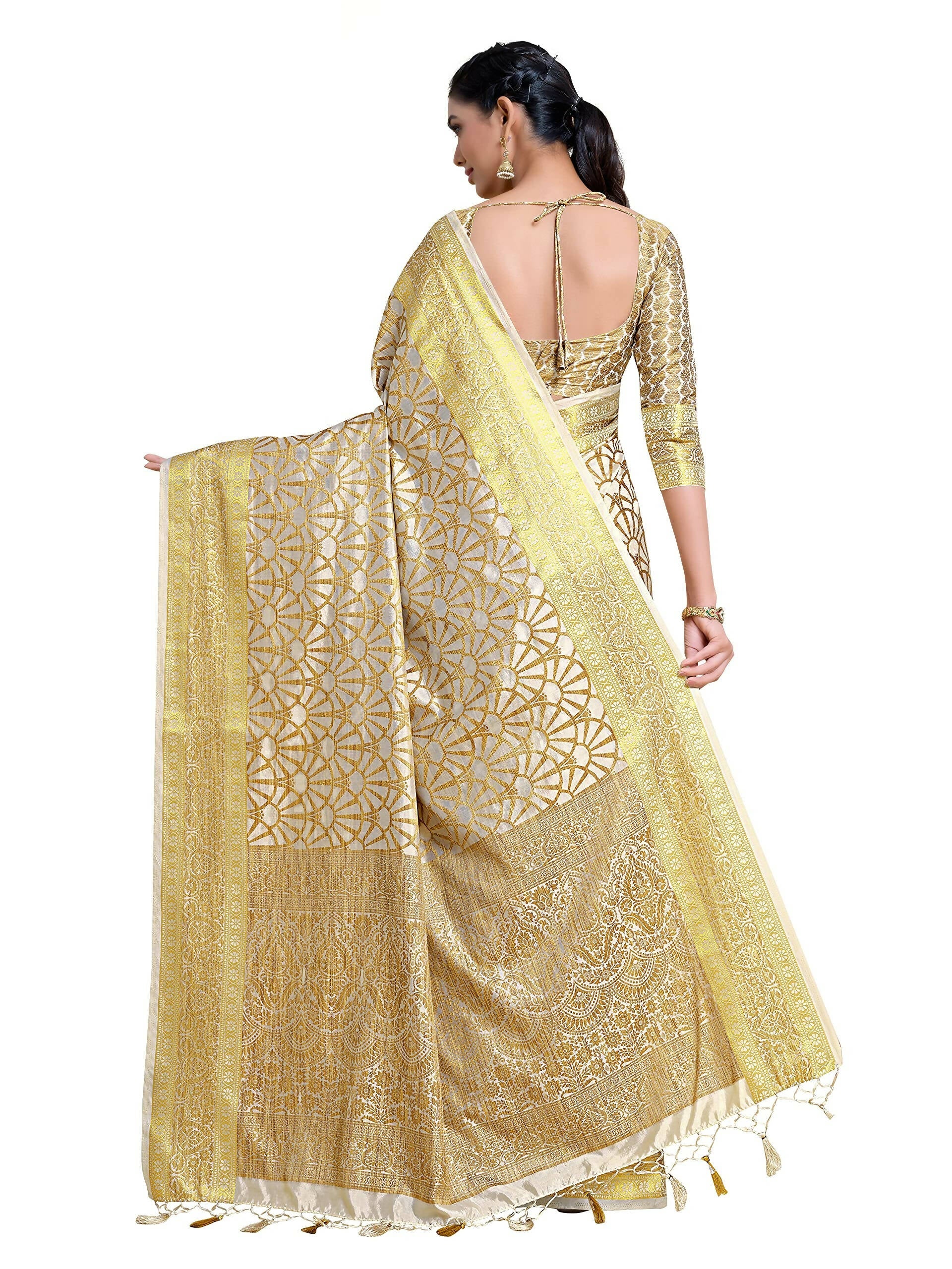 Mimosa Women's Off-White Kanjivaram Art Silk Saree | Grocsy