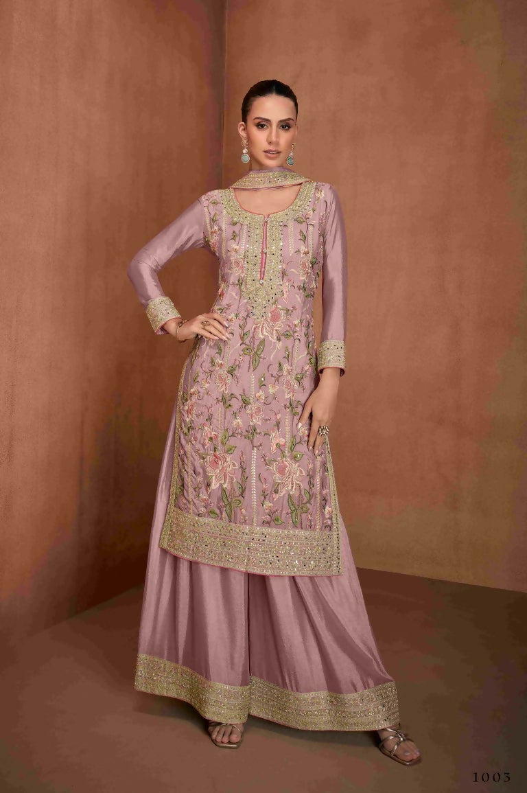 Festive Wear Ethnic Light Pink Chinon Stitched Suit With Dupatta - Zeeya | Grocsy