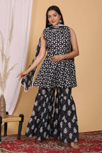 Vamika Printed Cotton Black Party Wear/Casual Wear Kurta Set/Suit | Grocsy