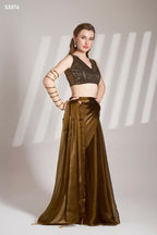 Brown Burberry Organza Solid Fancy Designer Saree - Nafisa | Grocsy