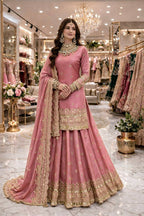 Teeya Creation Pink Color Fendy Satin Heavy Embroidery Work Wedding Wear Stitched Lehenga Choli | Grocsy