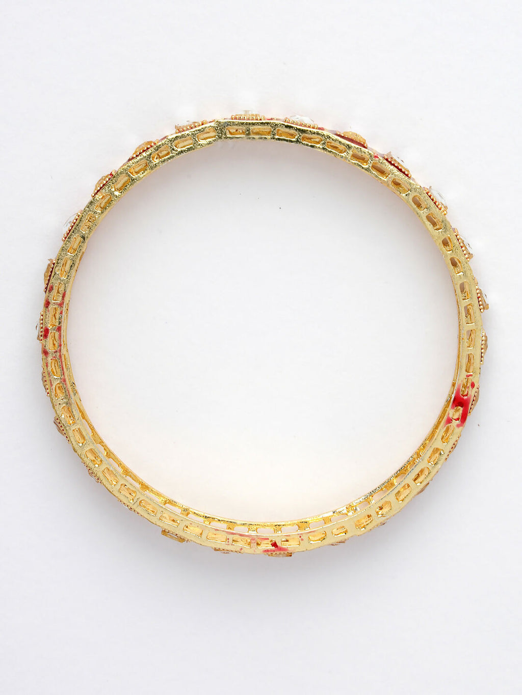 NVR Women's Set Of 4 Gold-Polished Red Kundan-Studded Traditional Bangles | Grocsy